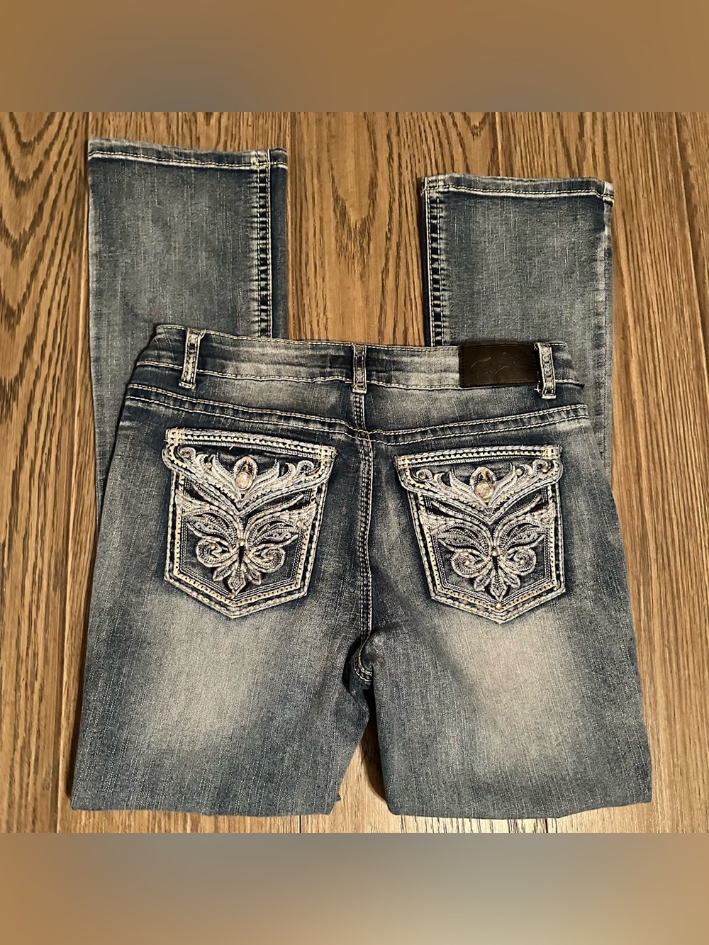 Light Blue Embroidered Back-Pocket Boot Cut Jeans
